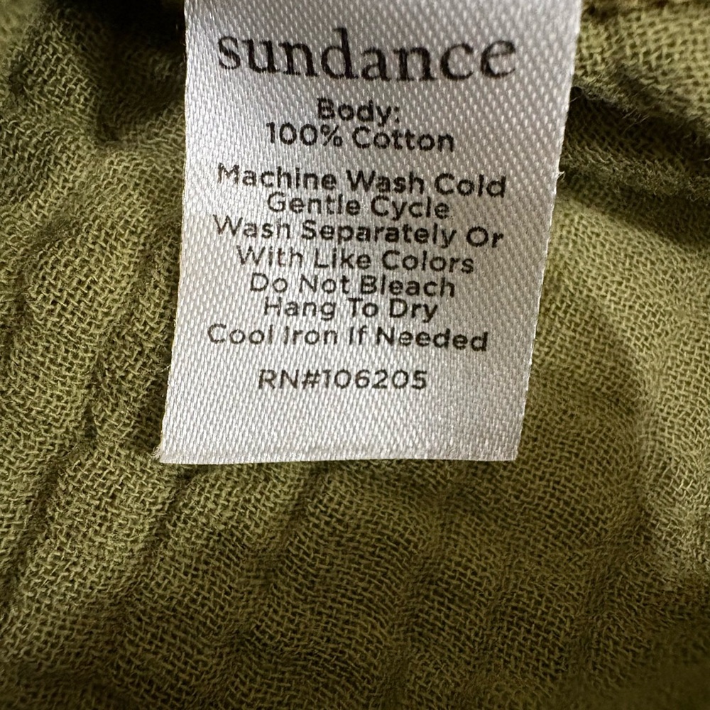 Sundance Mona Gauze Camp Shirt Olive Green Boho Coastal Grandma Sz S - Picture 8 of 8